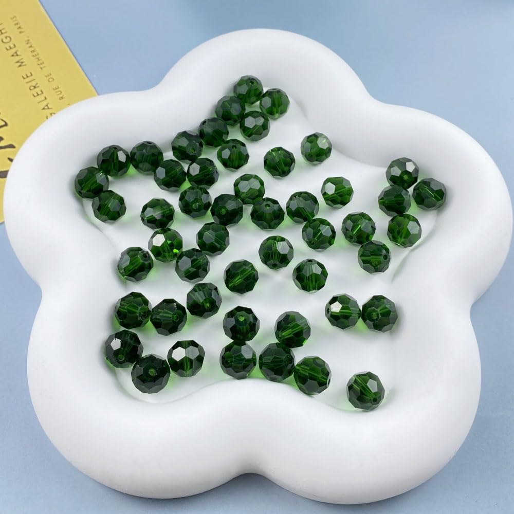 200 PCS 6mm Crystal Glass Beads Round Multiple Faceted Loose Spacer Glass Beads for DIY Handcrafte Bracelet Necklace Earring Jewelry Making(Emerald)