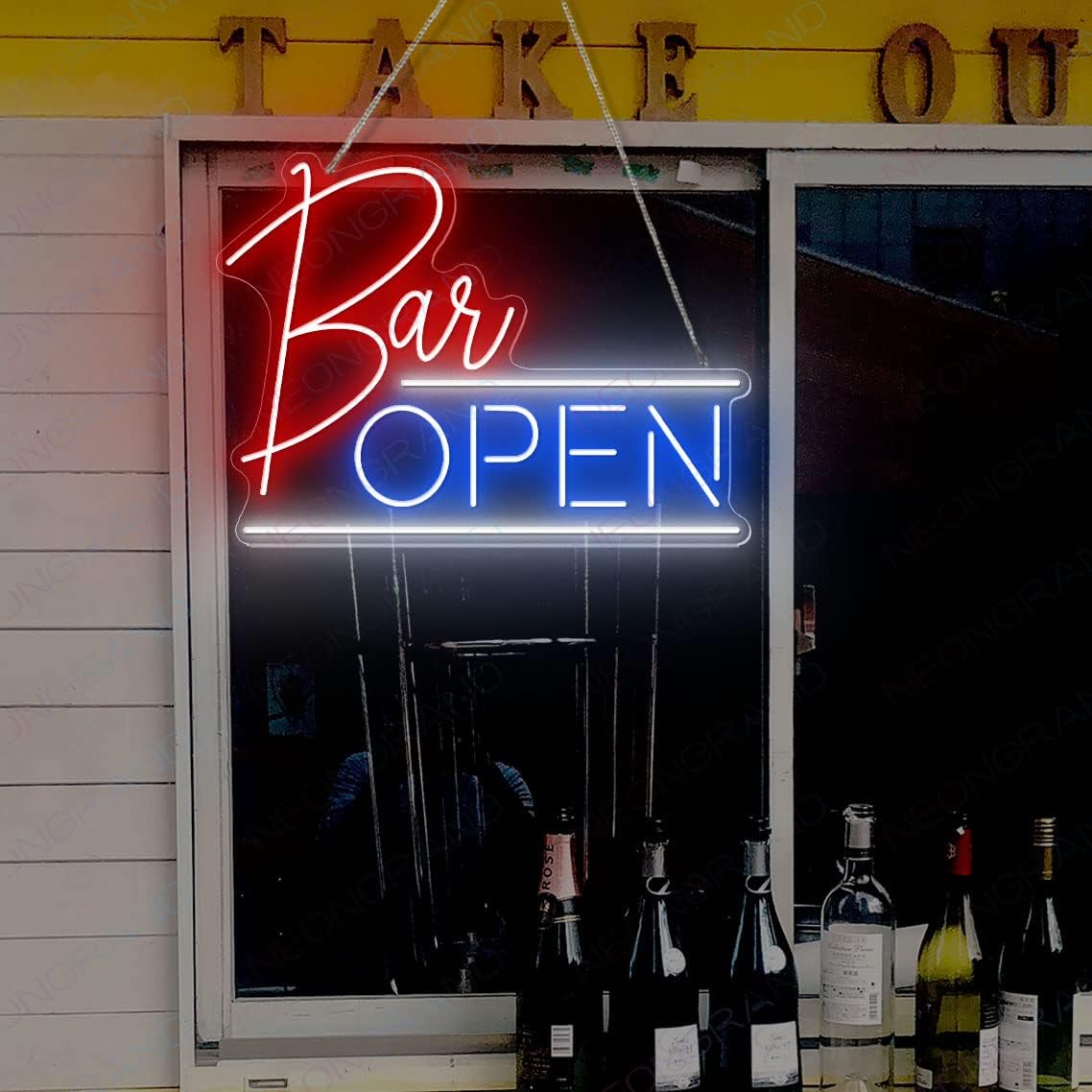 NEONGRAND Neon Bar Sign, Open Neon Sign, 30x20 inches, Red and Blue, LED, Modern, Wall Mount, Bar Decoration