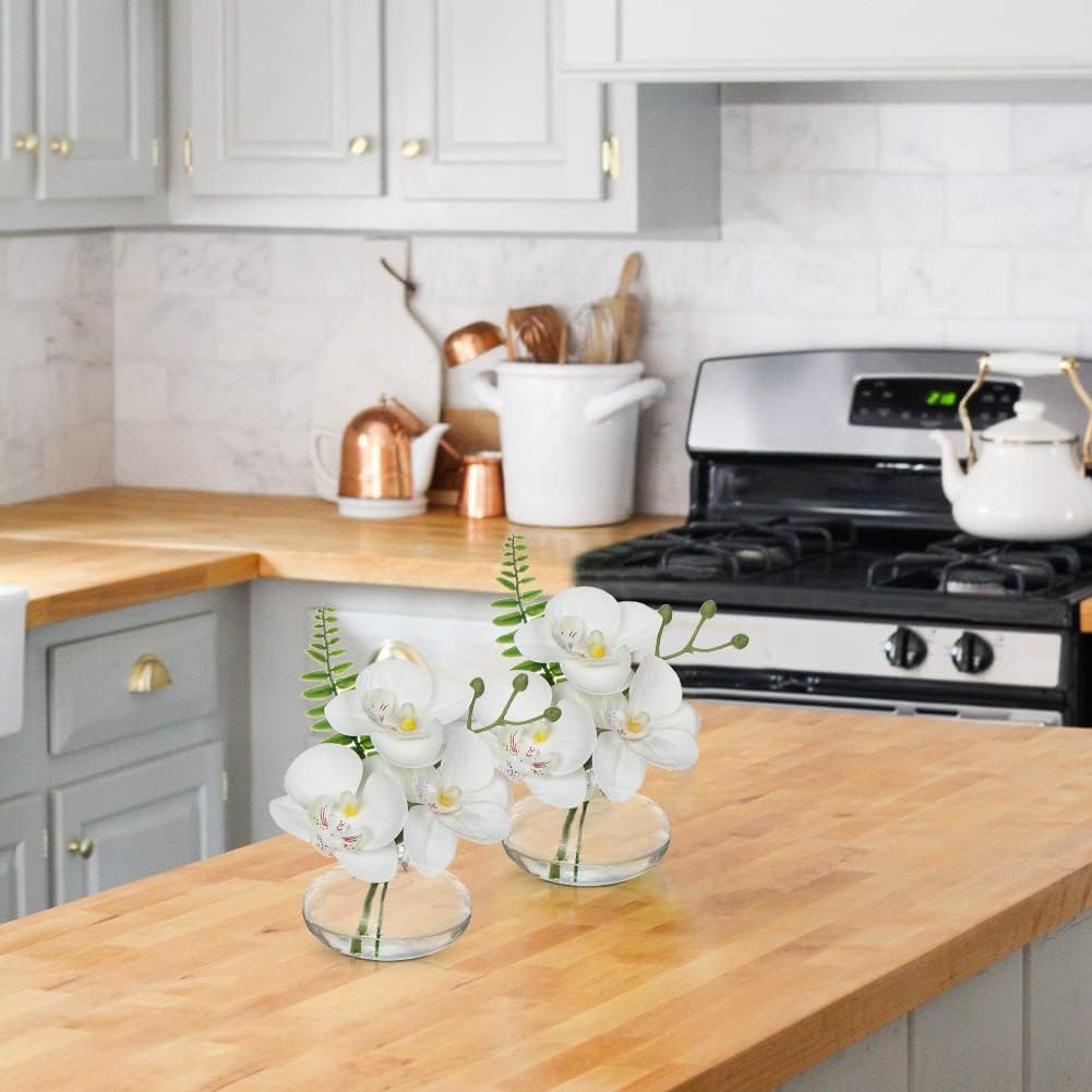 White Orchids Artificial Flowers Faux Orchids Arrangement in Clear Glass Vases Set of 3 Real Touch Phalaenopsis Orchid Flowers Small Fake Orchid Centerpiece for Dining Room Table