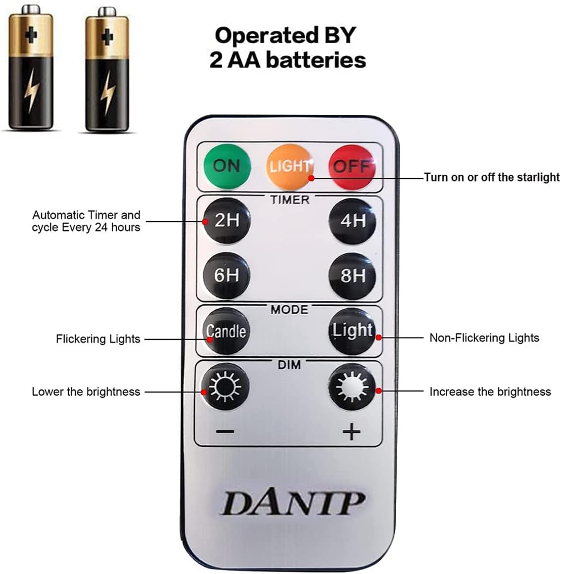 DANIP Red LED Flameless Candle with Embedded Star String, 5Piece LED Candle with 11 Button Remote Control, 24 Hours Timer Function, Dancing Flame, Real Wax, Battery Powered.