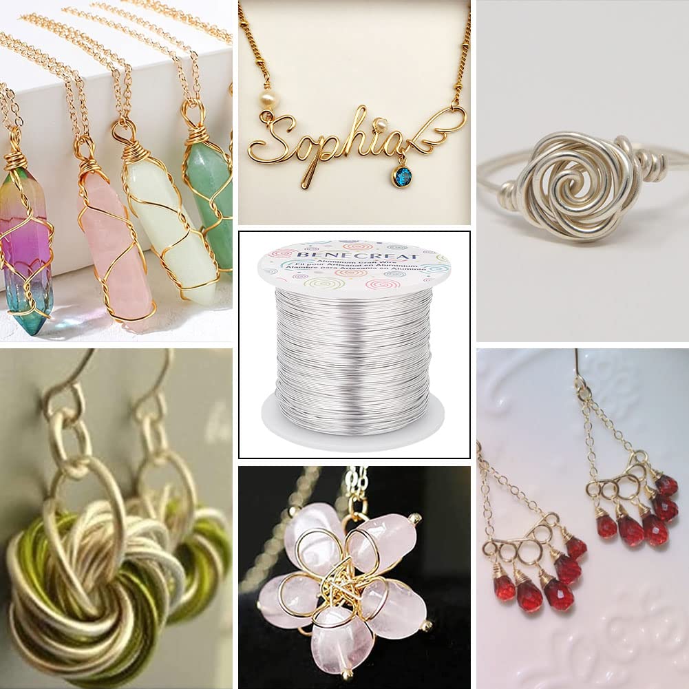 BENECREAT 22 Gauge Silver Aluminum Wire 850FT Decor Jewelry Craft Wire Beading Floral Aluminum Craft Wire for Gem Wrapping, Model Jewelry Making