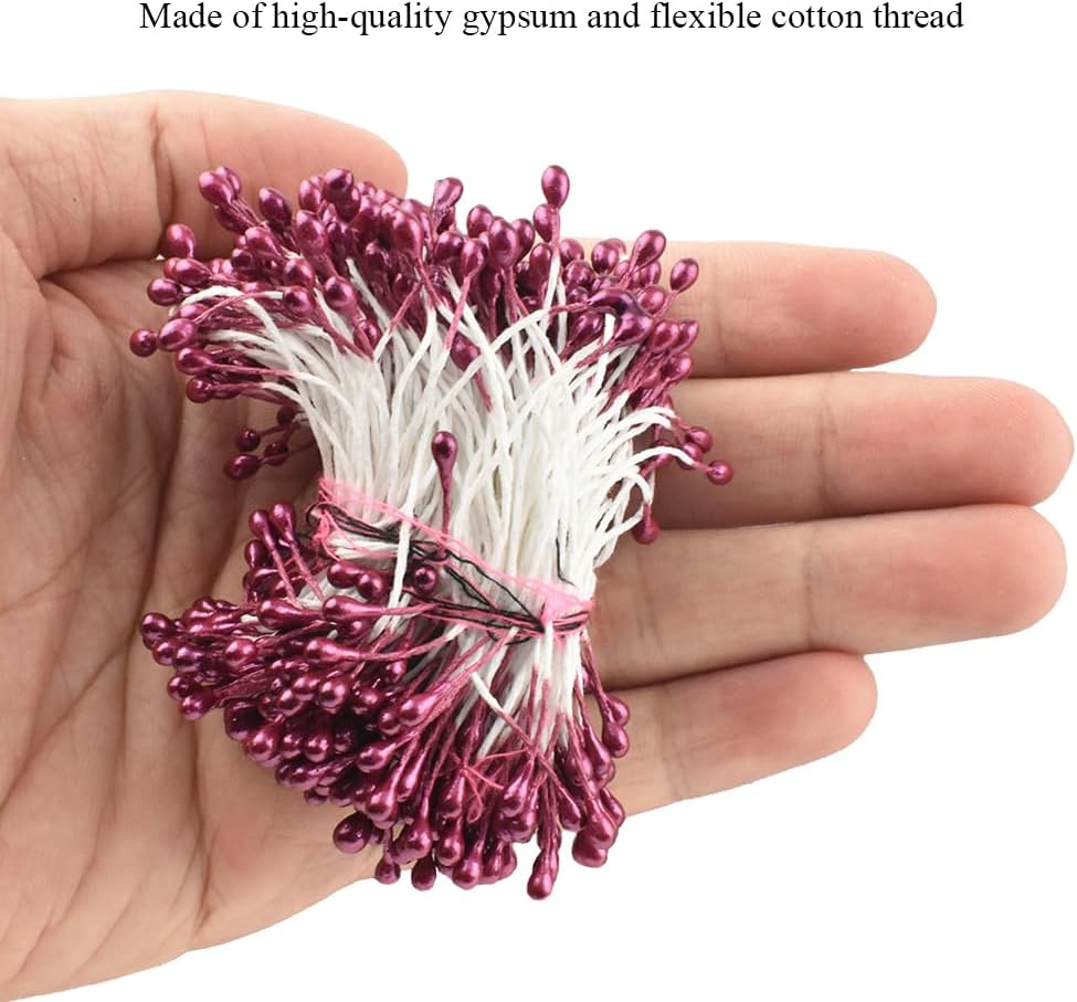 HAHIYO 700Pcs 3mm Dark Purple Pearl Double Head Flower Stamen Pistil - Handmade Artificial Pearlized Floral Pollen for Flower Making, Scrapbook Decoration