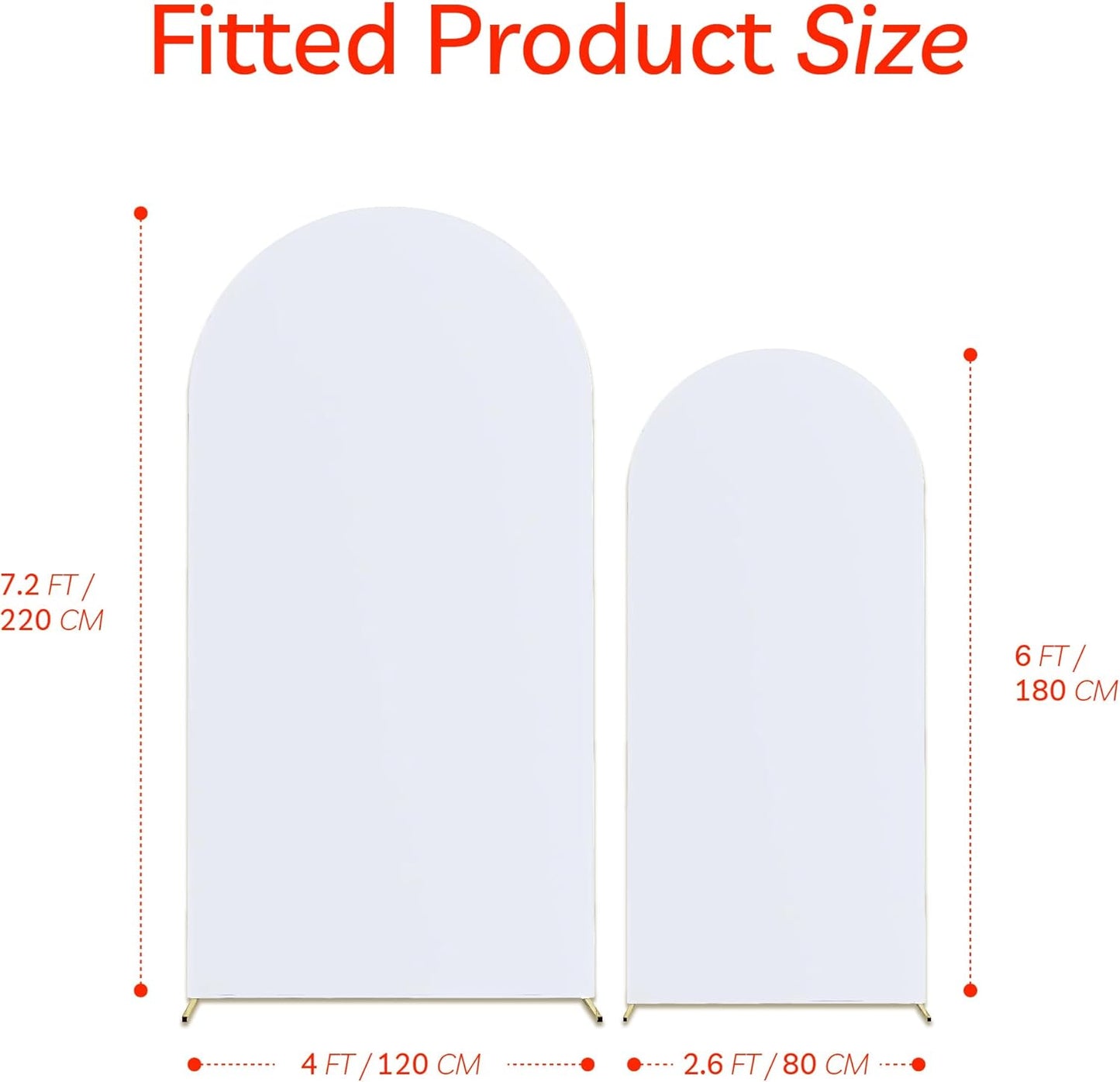 Set of 2 Arch Backdrop Cover, High Elastic Wrinkle-Resistant Arch Cover, Spandex Fabric Thick Opaque Round Top Chiara Backdrop for Wedding Birthday Baby Shower Garden Decor 6FT, 7.2FT, White