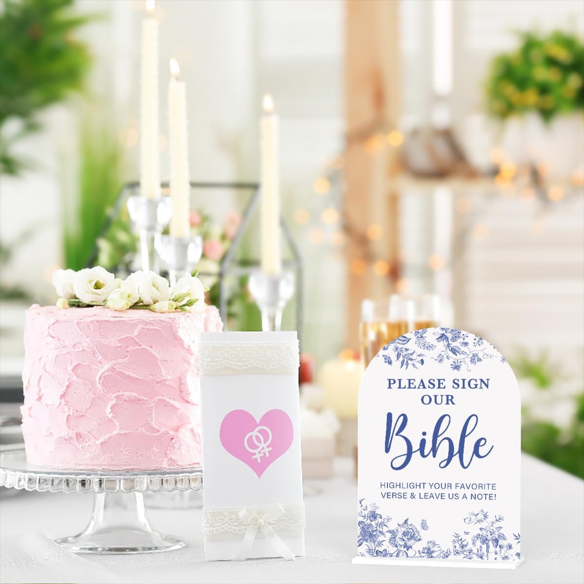 Acrylic Wedding Signs, Dusty Blue Wedding Decor, Blue Weddings Decor, Modern Calligraphy Arch Acrylic Table Top Sign for Weddings Parties Dinners - Please Sign Our Bible (White)