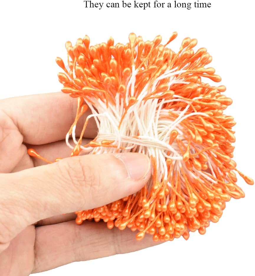 HAHIYO 700pc 3mm Orange Pearl Double Head Flower Pistil for Flower Making and Scrapbook Decoration