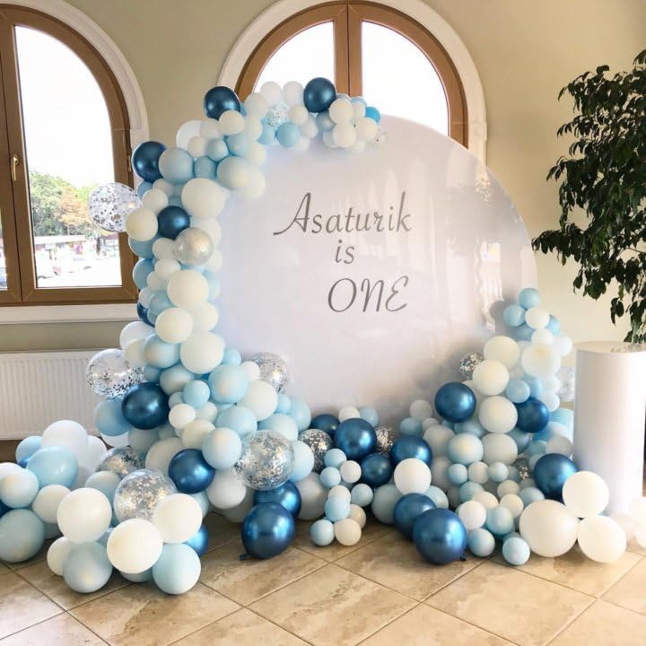 Blue Silver White Confetti Balloons Kit, Light Blues Metallic Blue Pastel Blue and Pearl Silver Birthday Balloon, for Boy Birthday Baby Shower Wedding Party Decor