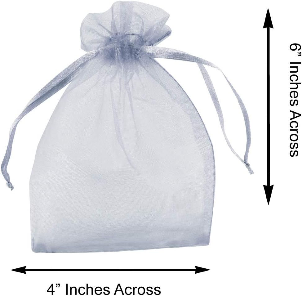 Super Z Outlet 100 Pack 4x6 Inch Mini Sheer Drawstring Organza Transparent Bags Jewelry Sack Pouches for Wedding, Party Decorations, Arts & Crafts Gifts (Silver)