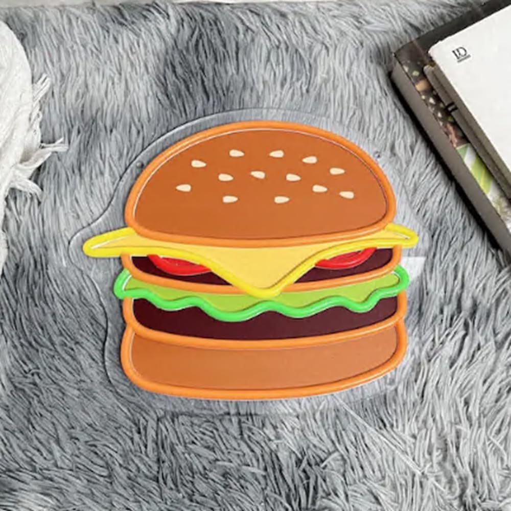 Burger LED Neon Sign, Custom UV Printed Hamburger LED Neon Light Home Kitchen Wall Decor Restaurant Fast Food Shop Decor Burger Lover Gift Size:20 X 17inch