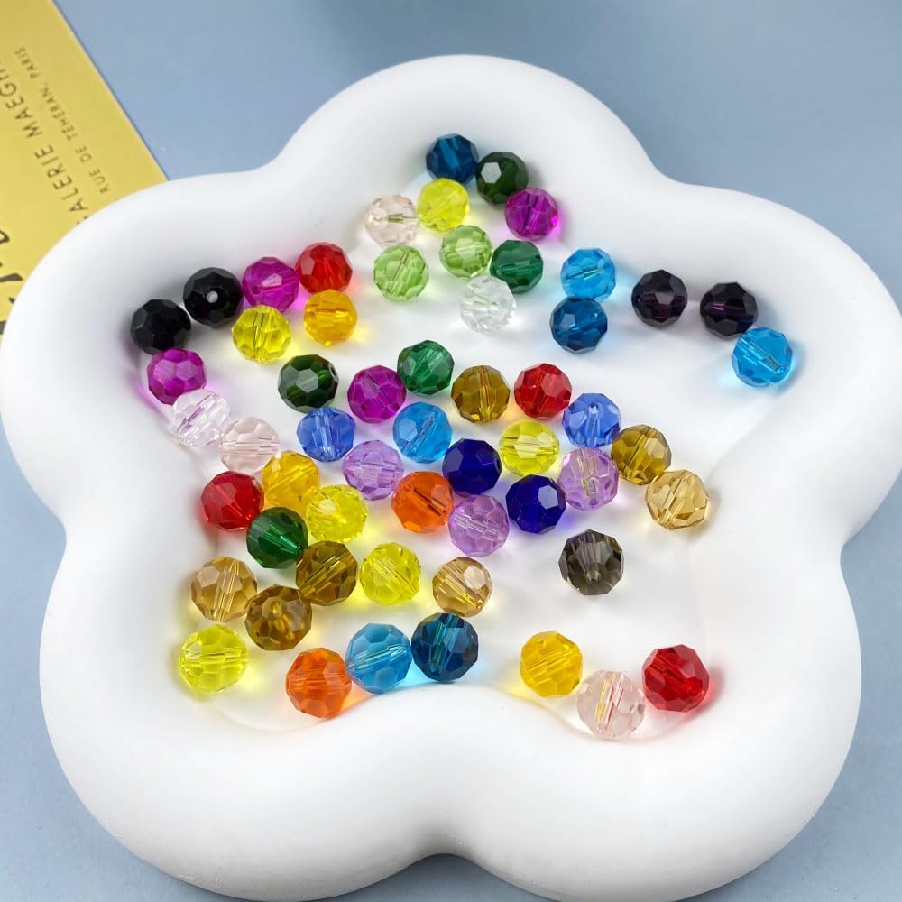 50 PCS 10mm Crystal Glass Beads Round Multiple Faceted Loose Spacer Glass Beads for DIY Handcrafte Bracelet Necklace Earring Jewelry Making(Multicolor)