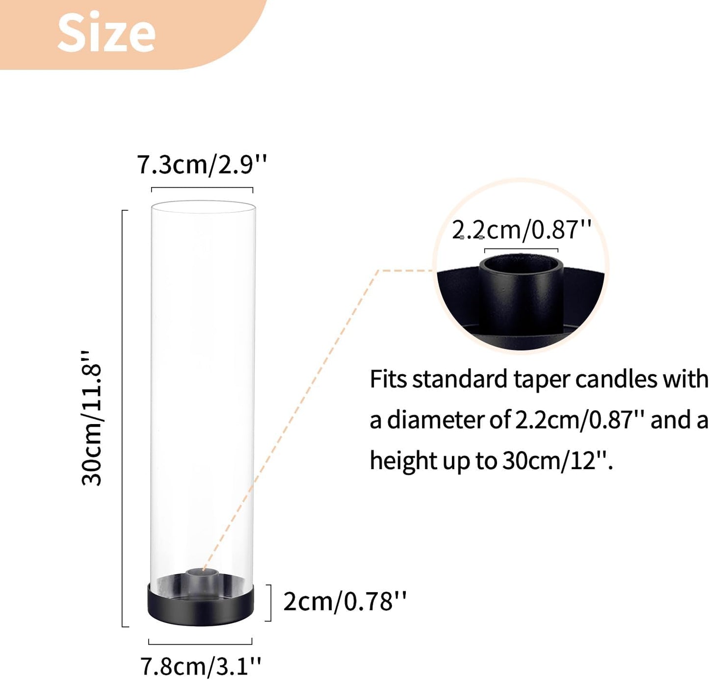 NUPTIO Black Taper Candle Holders: 10 Pcs Bulk 11.81 inch Tall Hurricane Glass Candlestick Tapered Holder Windproof Modern Clear Candles Stand for Outdoor & Indoor Wedding Party Holiday Centerpiece