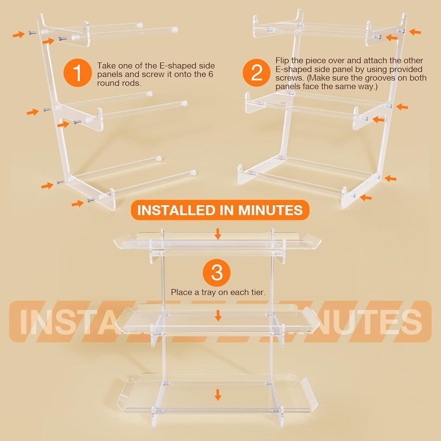 3 Tier Acrylic Serving Tray, 15.3" x 7.1" Dessert Table Display Set Stand for Party, Desserts, Fruits, Cookies – Reusable Collapsible Tiered Platters for Cupcakes, Veggies, and Sweet Treats