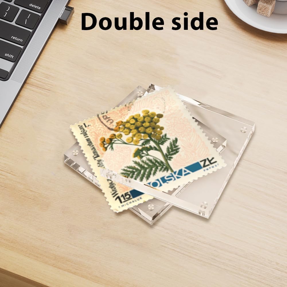 3x3 Acrylic Picture Frames 4 Pack, Square Clear Photo Frame Business Card Frame Magnetic Picture Frames Desktop Display Double Sided Wallet Size Acrylic Freestand Frames