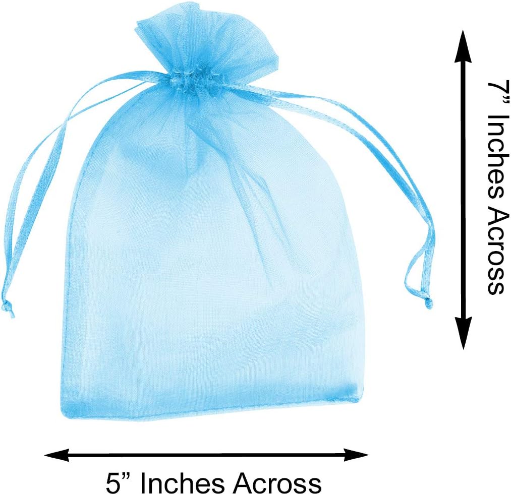 Super Z Outlet 100 Pack 5x7 Inch Mini Sheer Drawstring Organza Transparent Bags Jewelry Sack Pouches for Wedding, Party Decorations, Arts & Crafts Gifts (Light Blue)