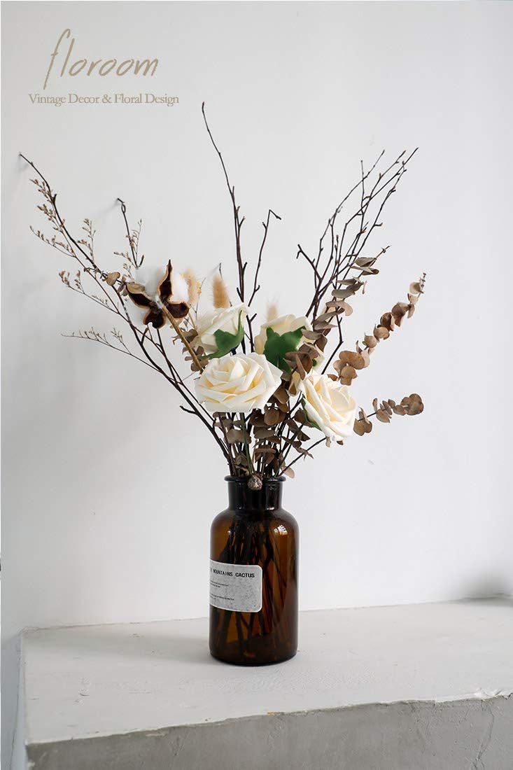 Floroom Artificial Flowers 25pcs Real Looking Cream Foam Fake Roses with Stems for DIY Wedding Bouquets Bridal Shower Centerpieces Floral Arrangements Party Tables Home Decorations