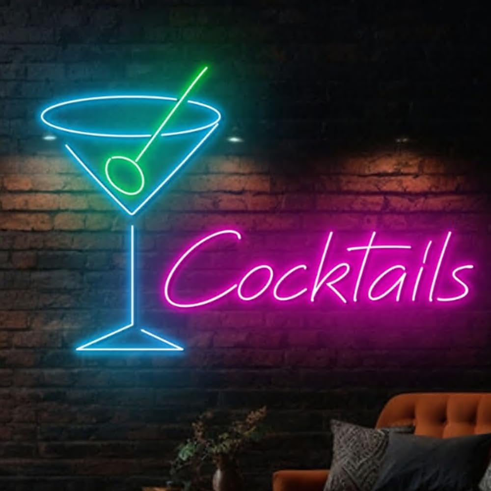 Martini Cocktails Neon Sign, Cocktail Led Sign, Cocktail Martini Neon Light, Bar Pub Party Wall Art Light, Drinking Liquor Home Wall Décor Size:20inch