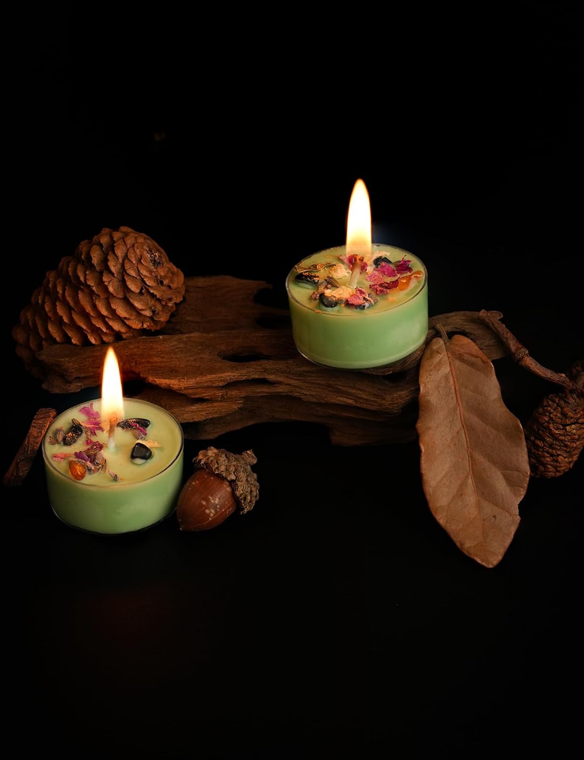 Tealight Soy Candles with Crystals And Herbs, Handmade Energy Candles, Healing Crystal Soy Candles, Aromatherapy Candles. (Green)