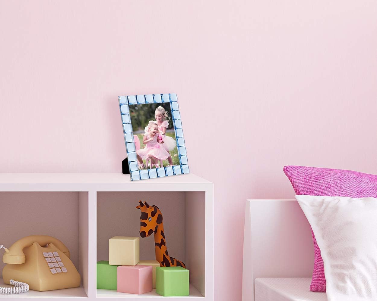 Isaac Jacobs Decorative Sparkling Light Blue Jewel Picture Frame, Photo Display & Home Décor (5x7, Light Blue)