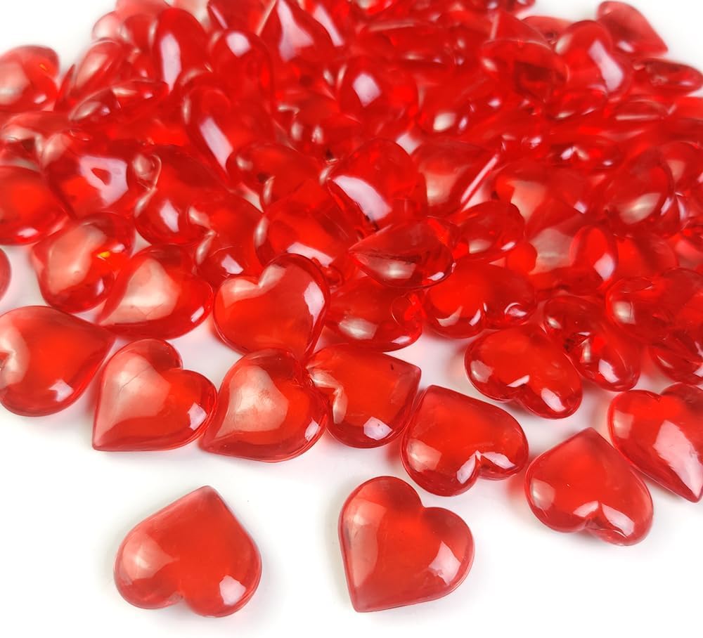 200 PCS Red Acrylic Hearts for Shaped Crystals Fake Heart Gems for Vase Fillers,Table Scatters,Wedding Centerpieces,Birthday,Engagement Party,Bridal Shower Gifts,14 OZ