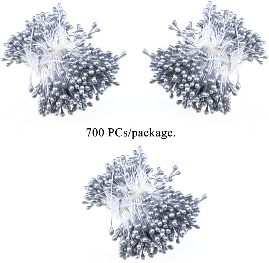 HAHIYO 700Pcs 3mm Silver Pearl Double Heads Pistil Hand-Made Artificial Pistil para Flores Pearlized Floral Stamen for Flower Making Scrapbook Decoration