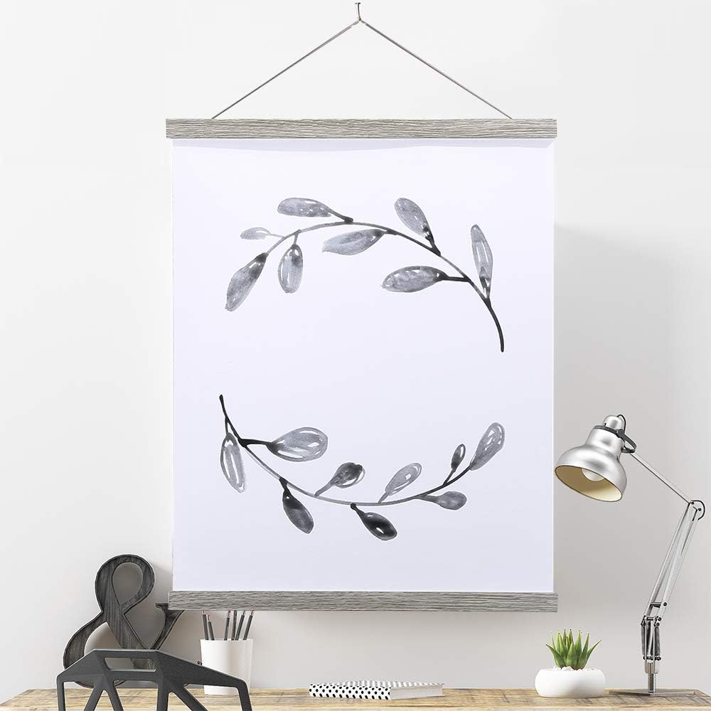 Magnetic Poster Hanger, 17x24 17x11 17x22 Poster Frame Wood Wooden Magnet Print Posters Dowel Scroll Hanger Hangers Hanging Kit for Walls Map Canvas Artwork (Grey, 17")