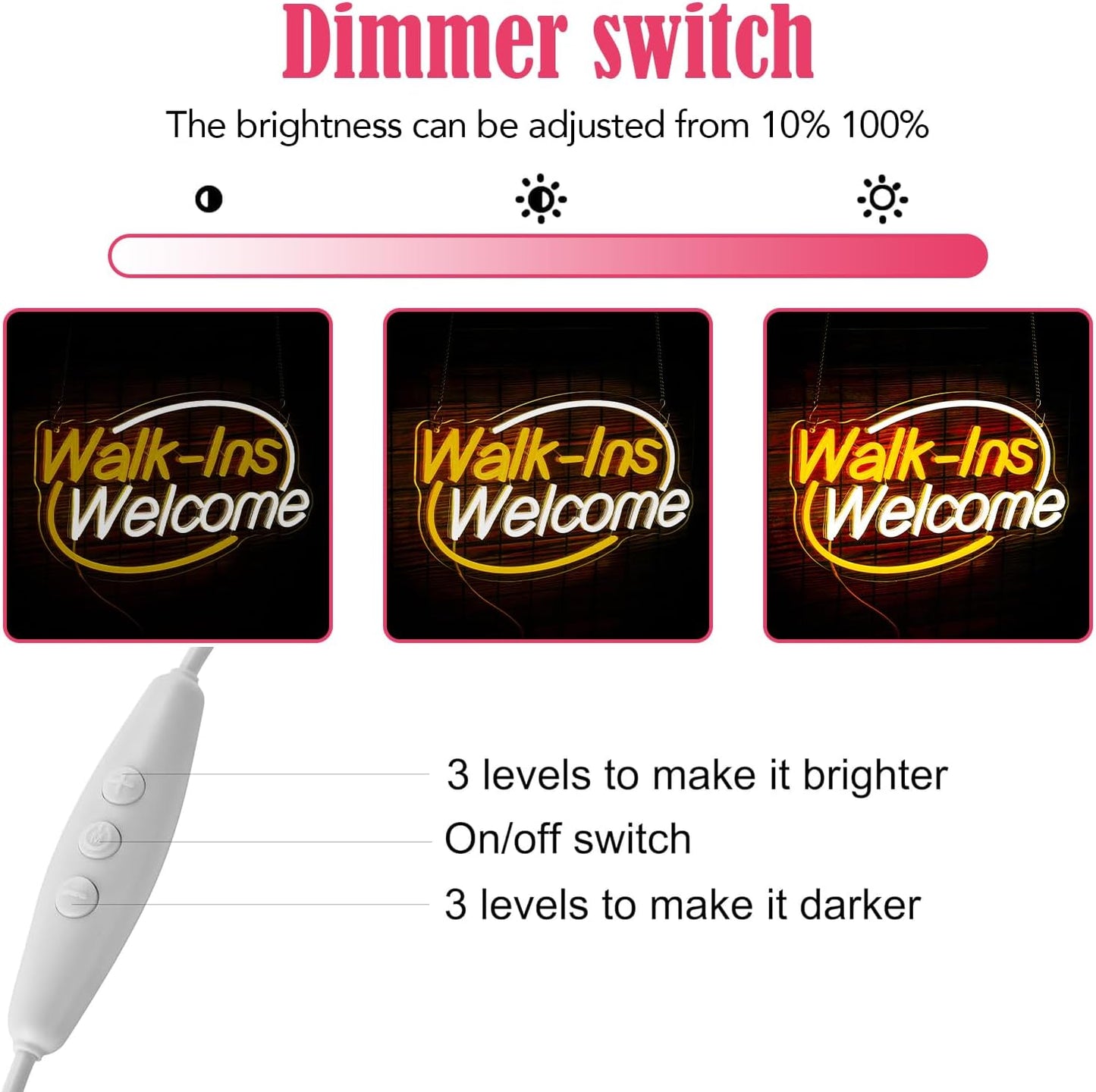 Walk-Ins Welcome Neon Sign, Neon Sign For Wall Decor, Yellow + white Led Signs Usb Powered, Living Game Room Decor, For Bedroom Restaurant Bar Hotel Shop Party Birthday(16.5x9.4in)