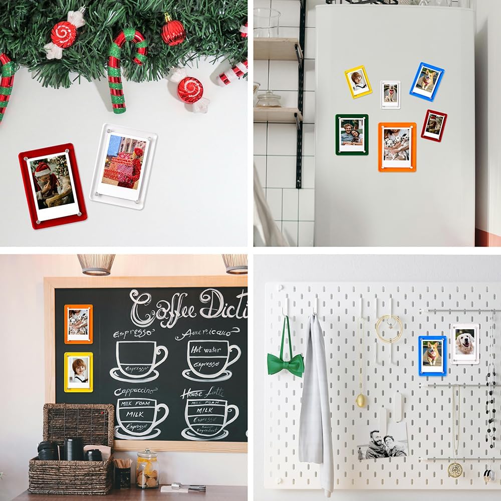 Mini Magnetic Photo Frames for Refrigerator, 2.36x3.54" Acrylic Magnetic Colorful Picture Frames, 2x3 Mini Film Display Compatible with Instax/Polaroid Camera Photo for Fridge/Locker, 6 Pack