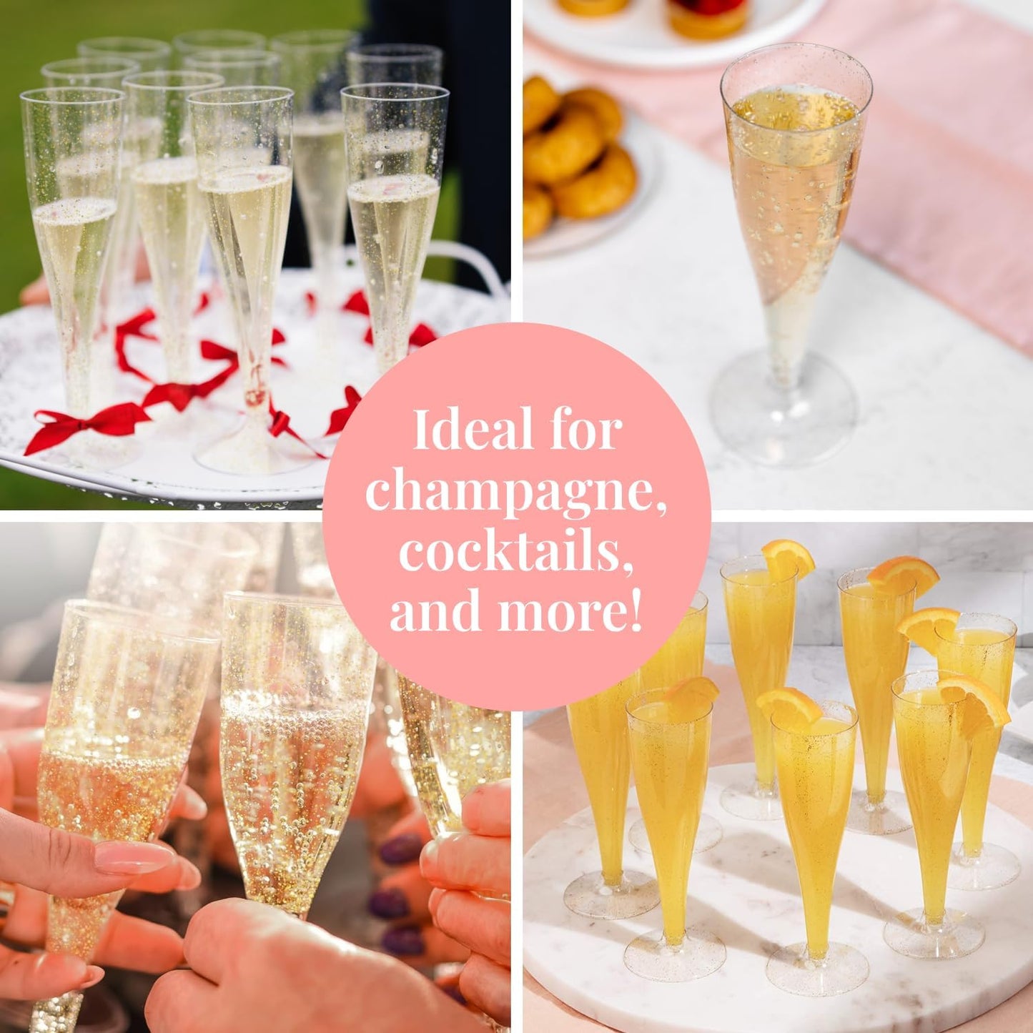 Prestee 48 Pack Champagne Flutes Plastic Disposable - Gold Glitter Flute Glasses for Champagne, Mimosa Bar, New Year's Eve 2025 Party Supplies, Wedding, Shower, Event - 4.5 oz Fairy Stemware