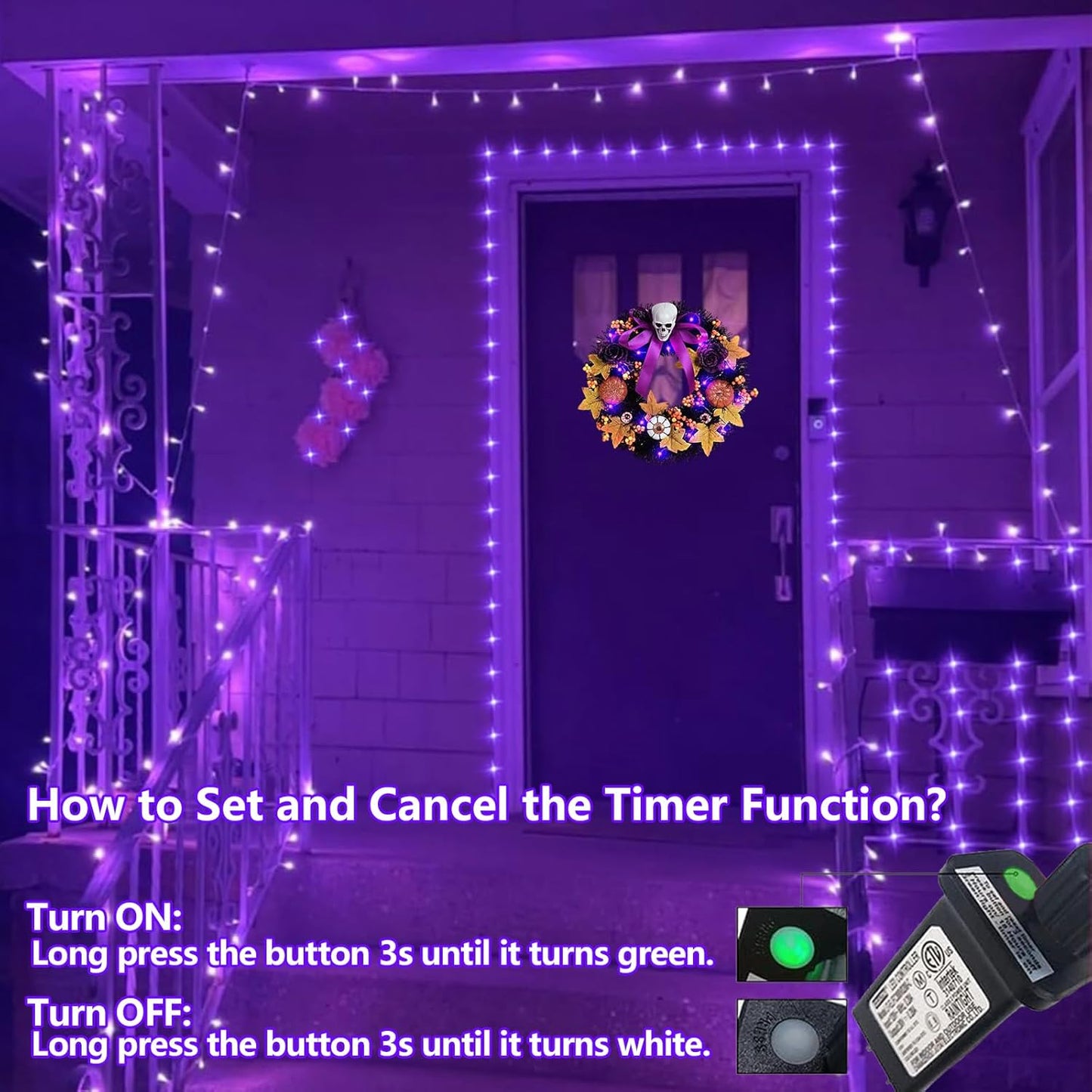 YEGUO 165ft 500 LED Halloween Lights Outdoor Waterproof, Purple String Lights Indoor Plug in, 8 Modes Clear Wire Purple Lights for Halloween Holiday Home Tree Garden Patio Decor