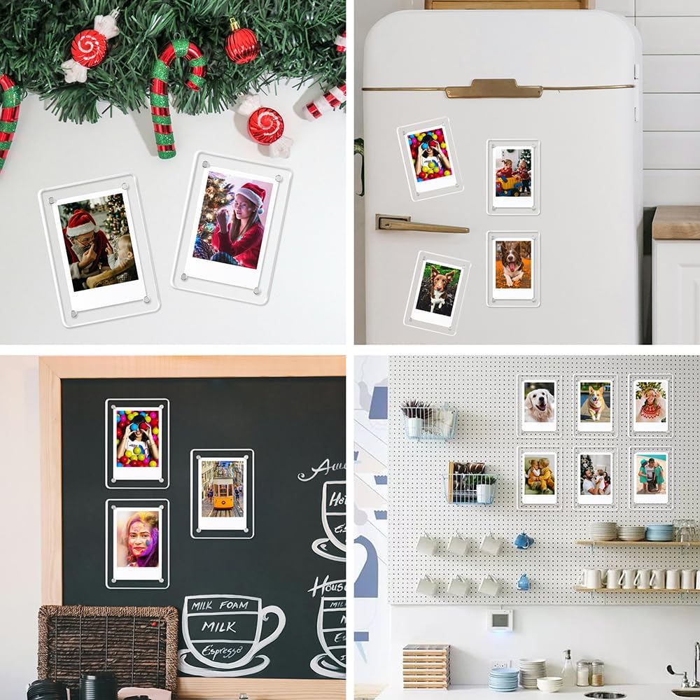 Magnetic Refrigerator Mini Picture Frames, 2.36x3.54 Acrylic Magnetic Clear Photo Frames, 2x3 Mini Film Picture Compatible with Instax/Polaroid Camera for Fridge/Locker/Wall, 6 Pack