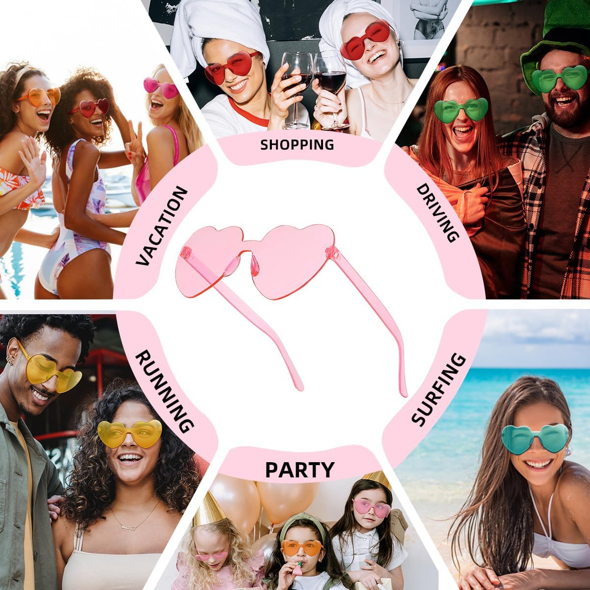 12/20/24 Pairs Heart Sunglasses for Women Men, Trendy Heart Shaped Rimless Transparent Sunglasses, Bachelorette Party