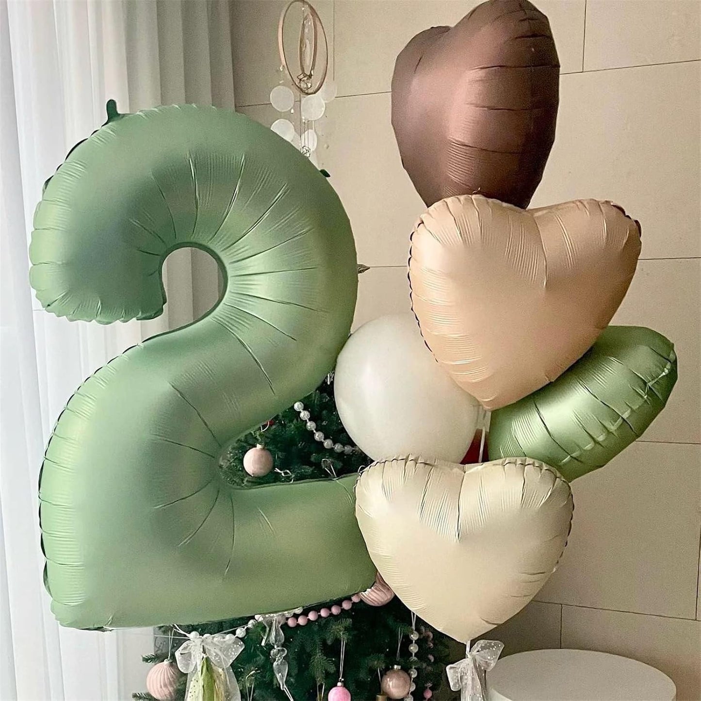 40" Balloon Number 2 Sage Green, Large Foil Number Balloons Set 0-9, Olive Green 2 Helium Balloons for Girls Boys 2nd 12th 20th Birthday Anniversary Graduation Jungle Safari Party Decoration Supplies