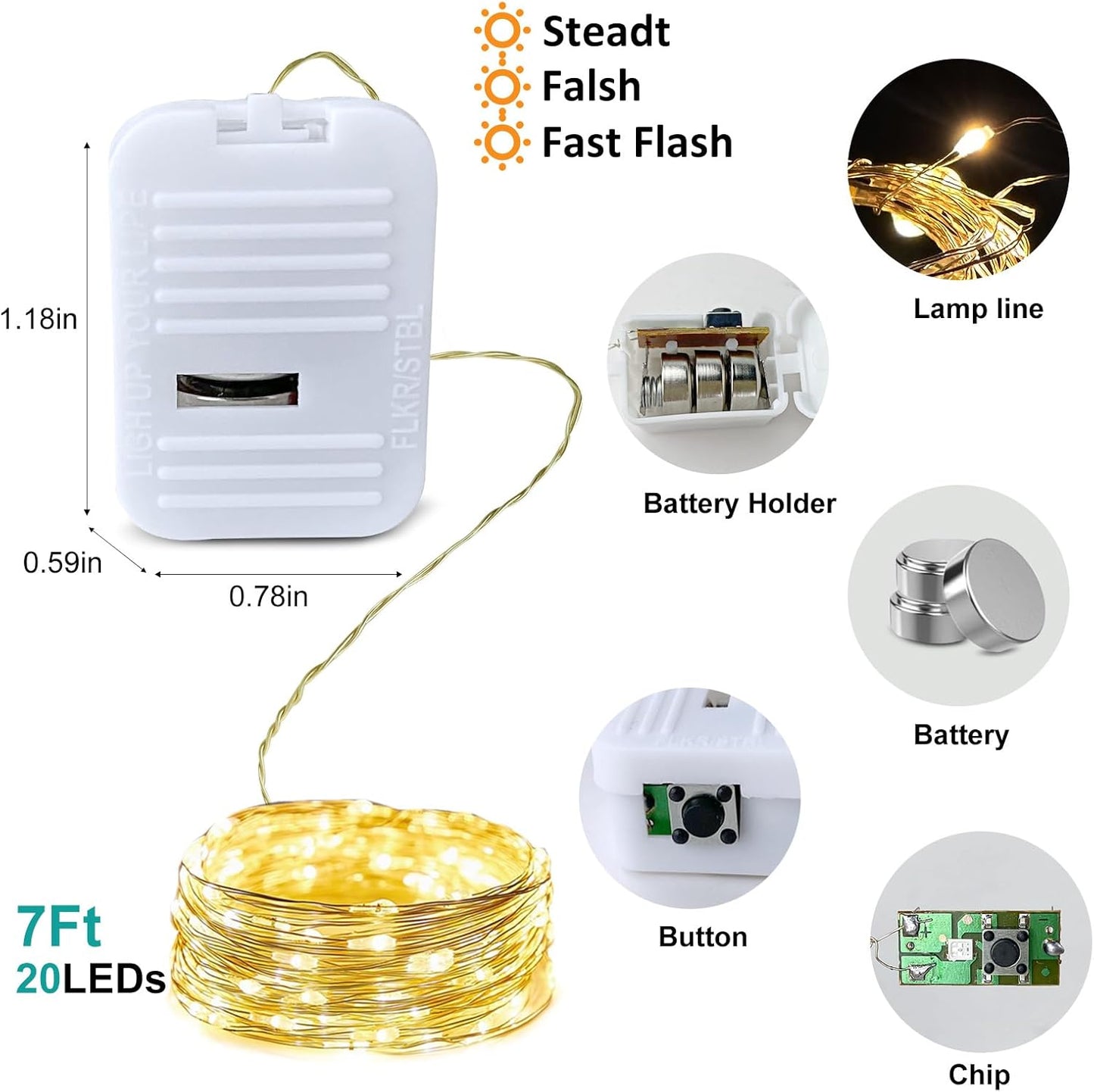 24 Pack Led Fairy Lights - Warm White, Battery Operated LED Silver Wire String Lights, 7FT 20LED Mini Firefly Starry String Lights Waterproof Led Twinkle Lights for Mason Jar DIY Christmas Decor