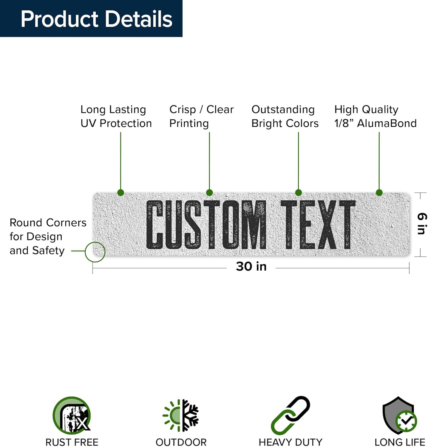 Custom Sign, Custom Street Sign, 11 Font Colors, 13 Font Styles, 4 Hole Options, 22 Sizes, 6x30 Inches, Rust Free DiBound, Fade Resistant, Made in USA by My Sign Center (Concrete)