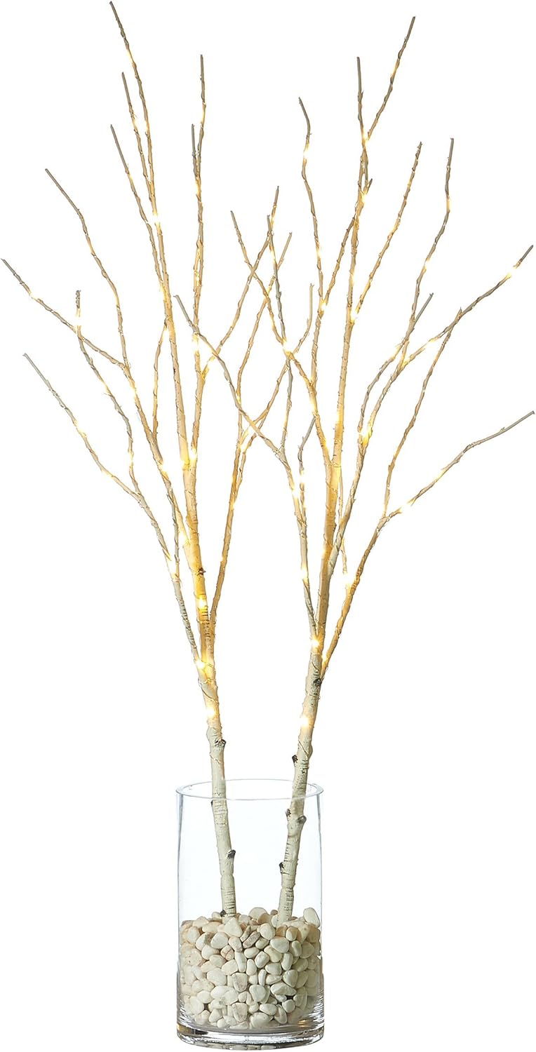 Hairui Lighted Artificial Twig Birch Branch with Fairy Lights 30IN 100 LED Battery Operated, White Willow Branch with Lights for Christmas Holiday Wedding Party Decoration