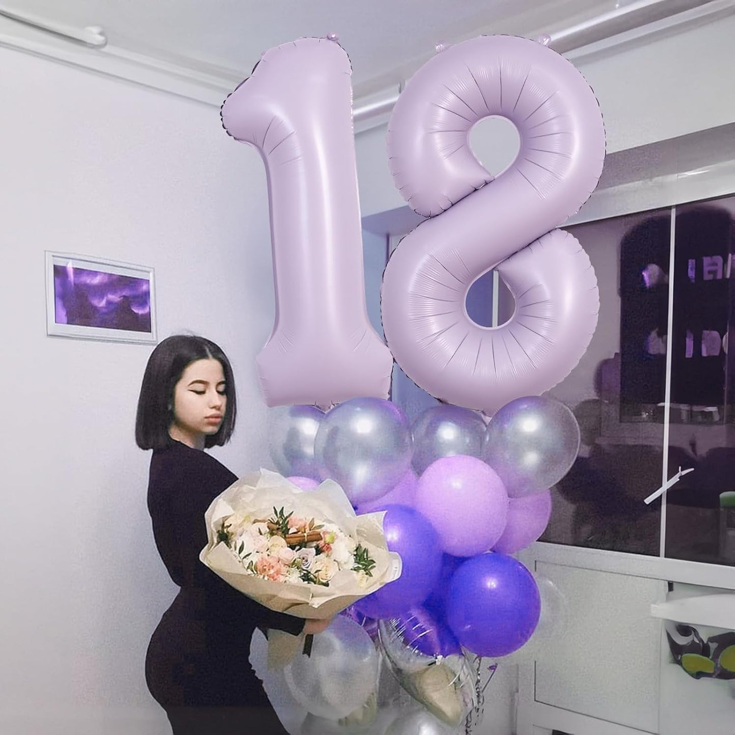 Number Balloons 10 Pastel Purple, 40 Inch Lavender Mylar Foil Number 1 & 0 Balloons for Girls 10th Birthday Balloons, Large Light Purple Helium 10 Balloons for Women 10th Anniversary Party Decorations