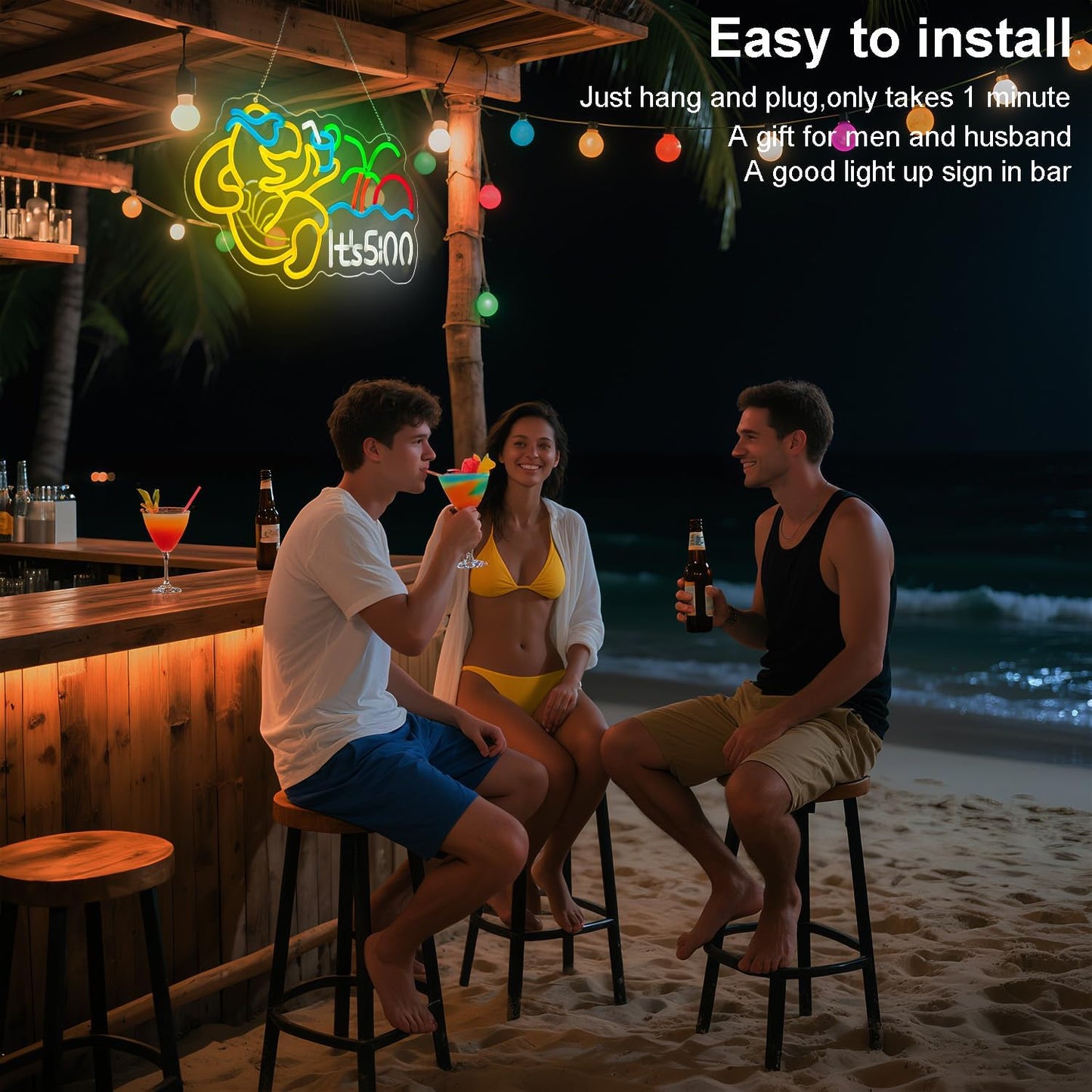 Turtle Its 5 00 O'clock Neon Signs for Wall Decor,Led Neon Light,Dimmable,USB Powered, Five Oclock for Home Bar Shop Beer LED Light Man Cave Garage Pub