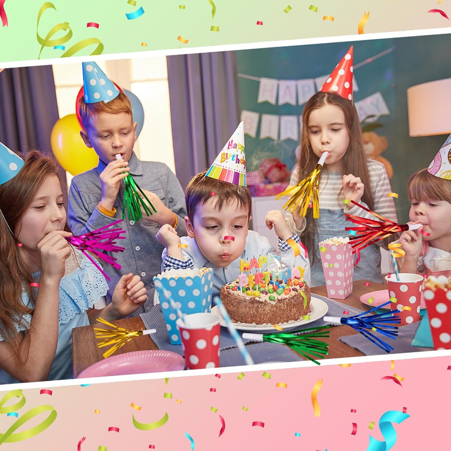 36 Pcs Noise Makers Birthday Blowers Glitter Metallic Fringed Party Blow Horns for Birthday Baby Shower Wedding Graduation Sporting New Year Party Favors Supplie(Multiple Color)