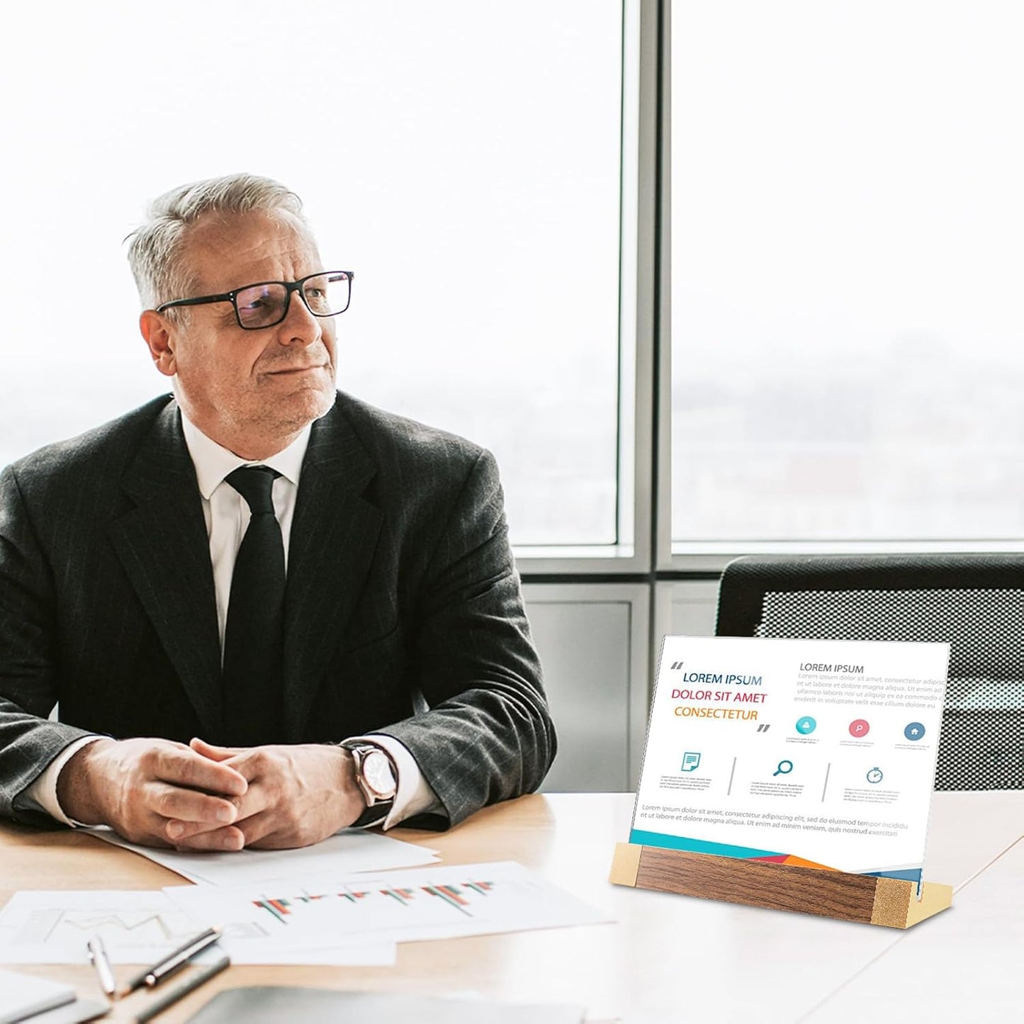 Acrylic Sign Holder 5"x7" Tabletop Display Clear Sign Board with Wood-Color Base, Horizontal for Store/Coffee Shop/Restaurant Menu Hotel/Office Display Holder, 2 Pack