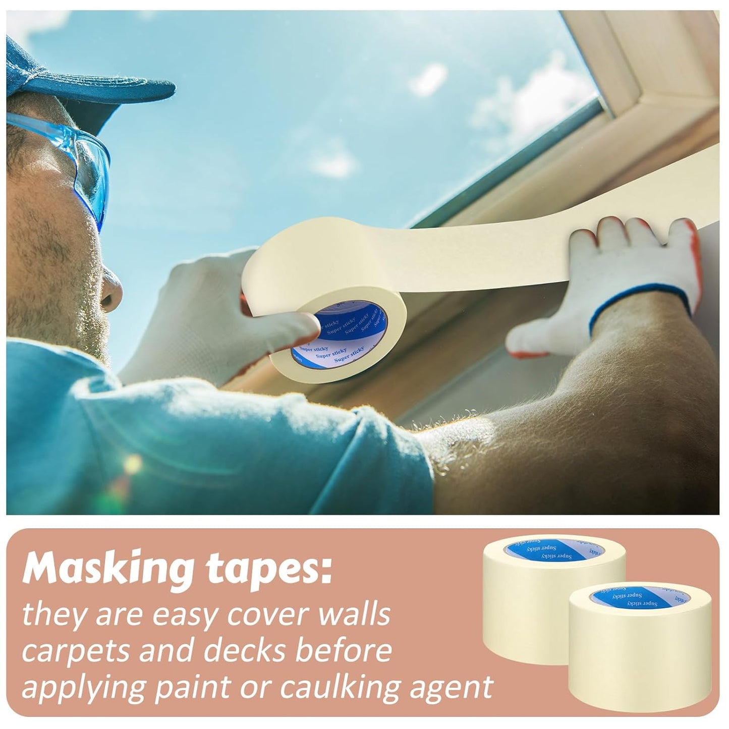 Masking Tape Bulk General Purpose Masking Painting Tape 55 Yards for Painting Home Office School Stationery Arts Crafts Basic Use, Easy Removal(6 Rolls,3 Inch)