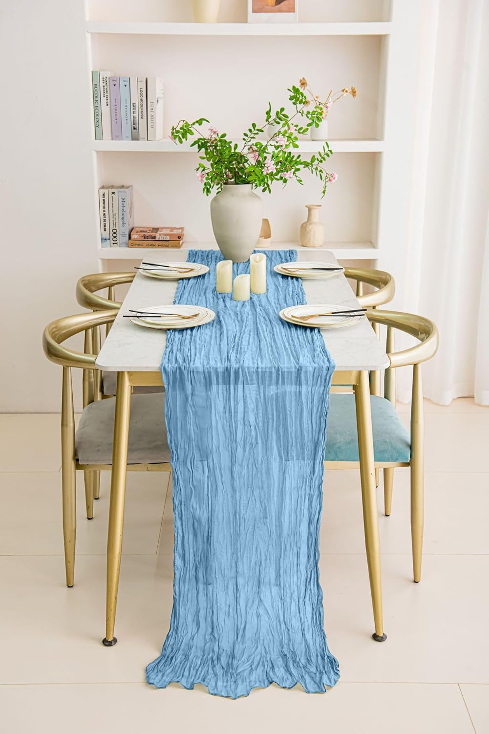 20 Pack Light Blue Cheesecloth Table Runner 17x108 Inch Boho Wrinkled Sheer Gauze Cheese Cloth Table Runner Bulk Decor for Wedding, Bridal Shower, Birthday Party