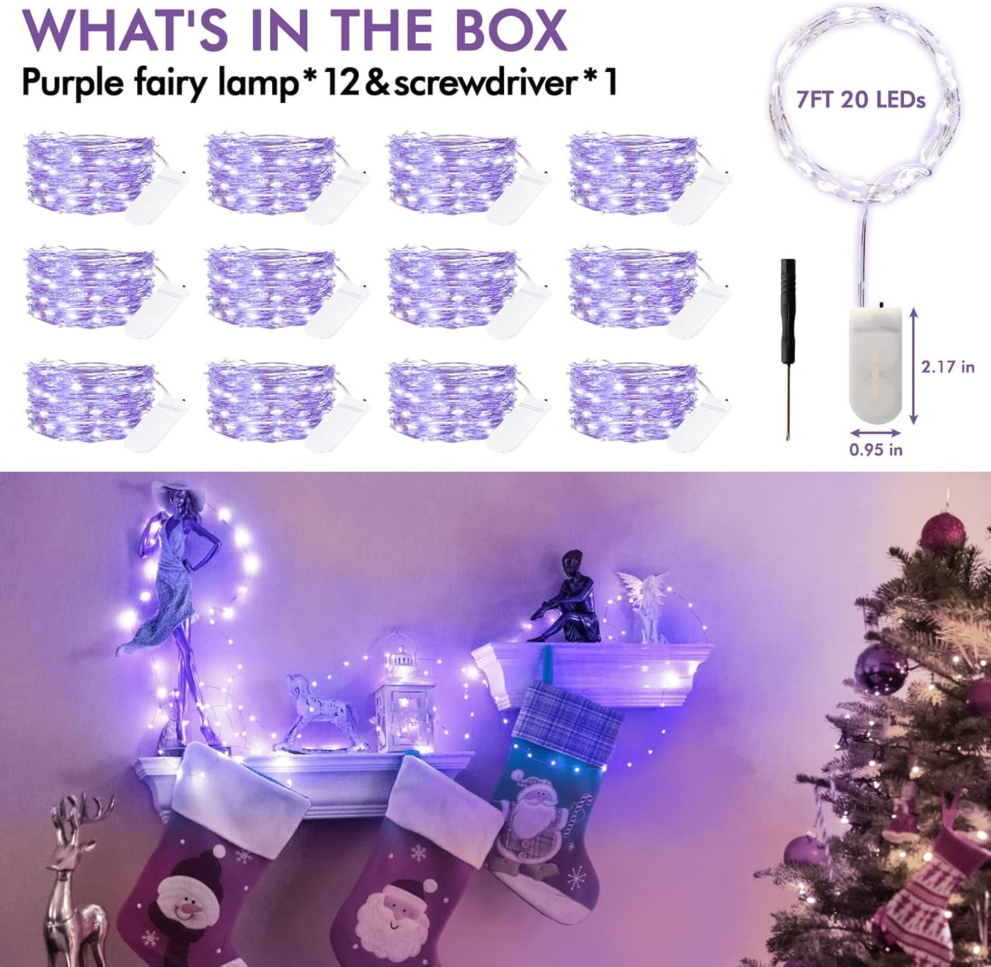 12 Pack Fairy Lights Battery Operated String Lights,7FT 20LED Waterproof Silver Wire Christmas Lights Outdoor,Firefly Mini Lights for Bedroom Party Birthday Wedding Home Decor