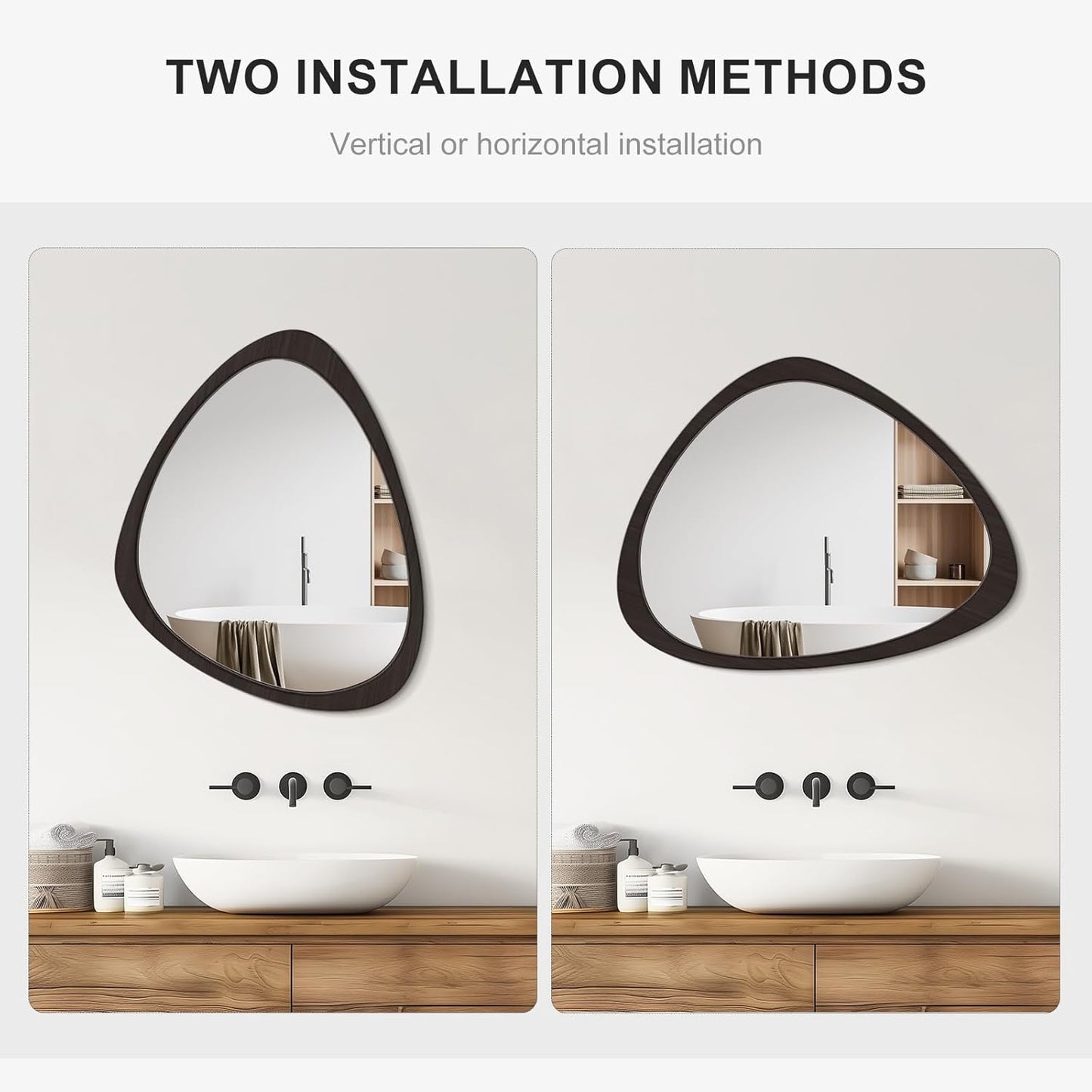 WallBeyond Asymmetrical Mirror, Irregular Wall Mirror, Wall Mirrors Decorative for Bedroom Living Room Entryway Hall, Wood Mirror for mid Century Modern Decor 25" H x 20" W, Black