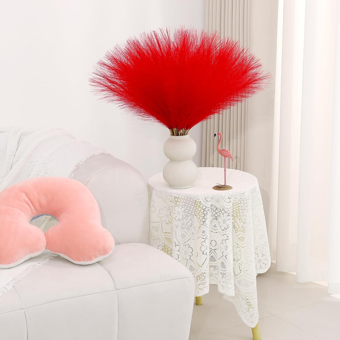 Red Pampas Grass Decor 30 Pcs 21.7 Inch Faux Pampas Grass Bulk Artificial Dried Flowers Small Vase Filler Pompas Grass.