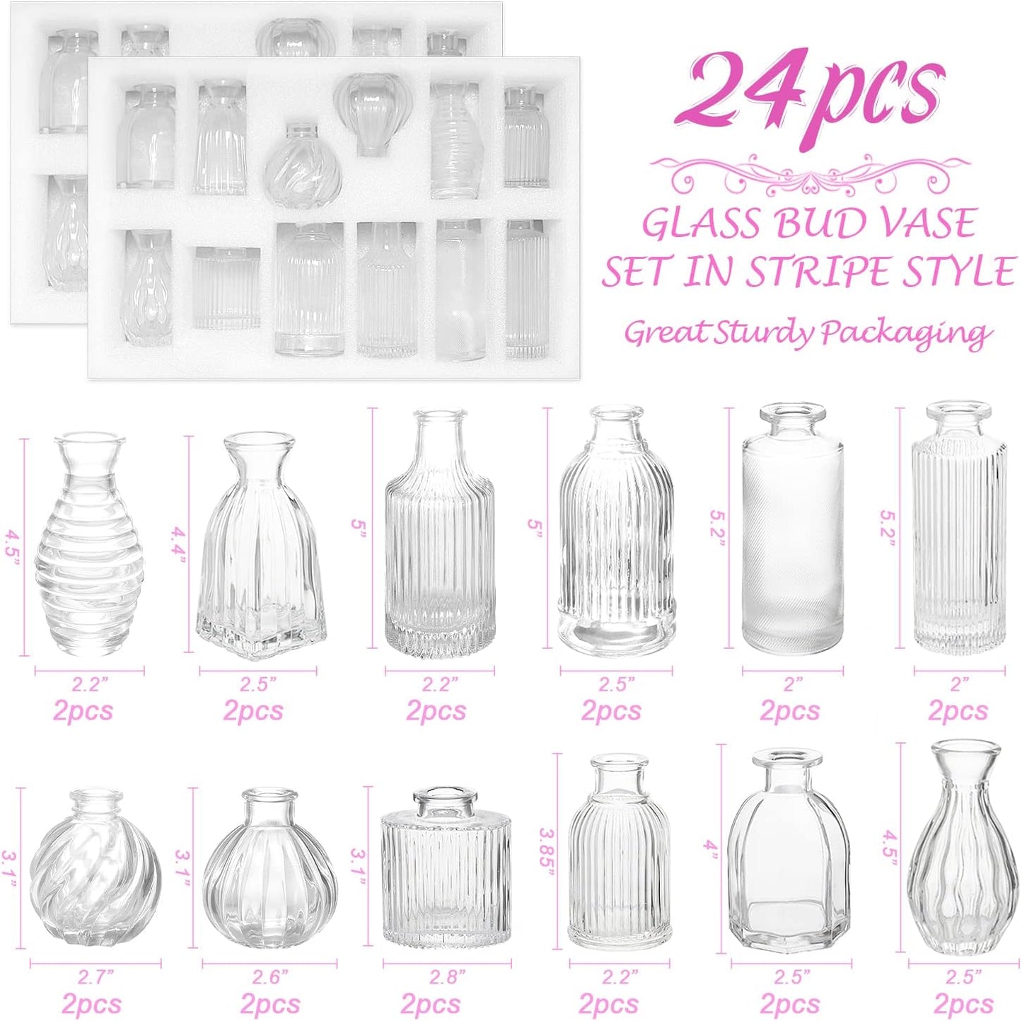 Bud Vases in Bulk 24, Small Glass Vase for Centerpieces, Vintage Vases for Decor, Mini Clear Single Flower Vase Bulk for Wedding Decor Rustic Decorative Christmas Vases Set Home Table Decorations