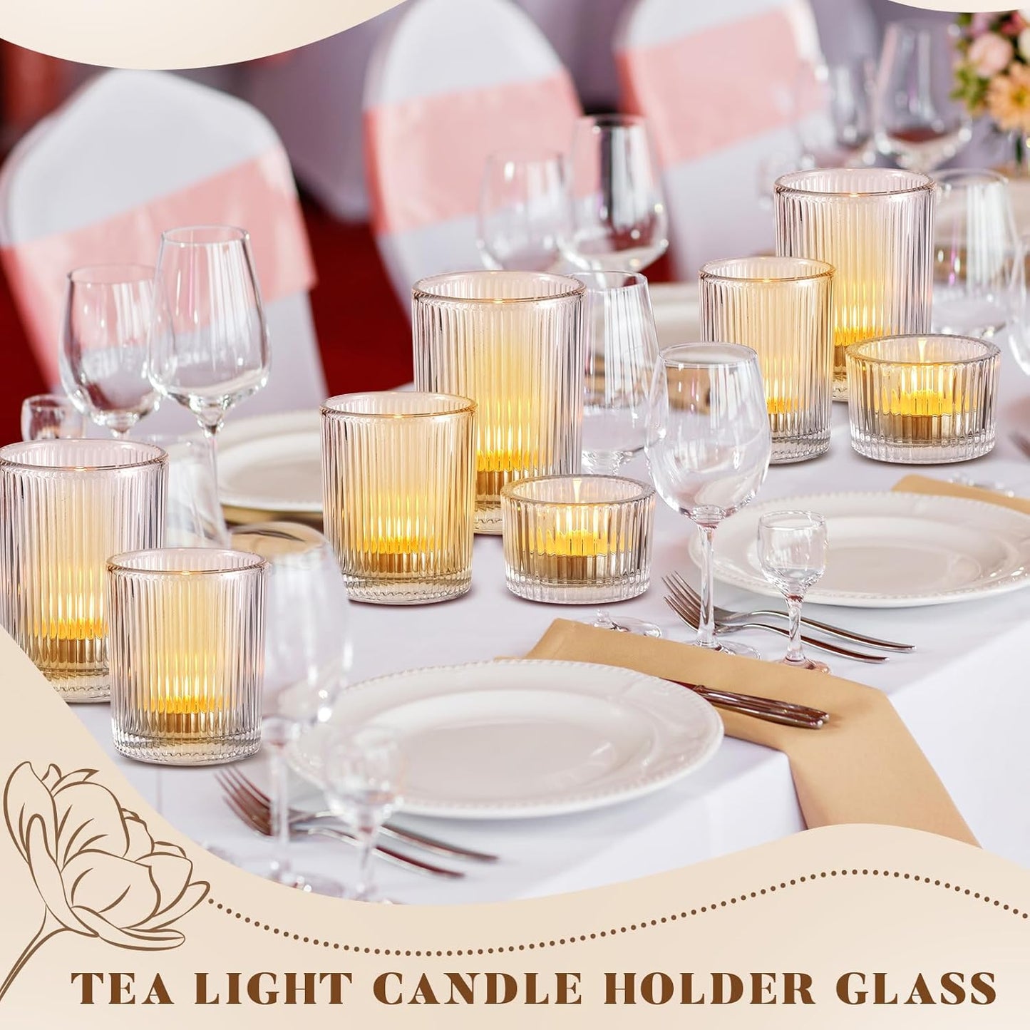 Mumufy 48 Pcs Assorted Votive Candle Holders Ribbed Glass Tealight Candle Holder Bulk for Table Centerpiece, Baby Shower, Home and Wedding Party Decoration (Clear)