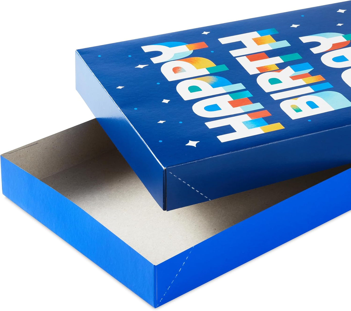Hallmark Designed Shirt Boxes with Lids (8 Boxes: 2 Each of Orange and Blue Stripes, Plaid, Dots, Happy Birthday) for Birthdays, Father's Day, Graduations