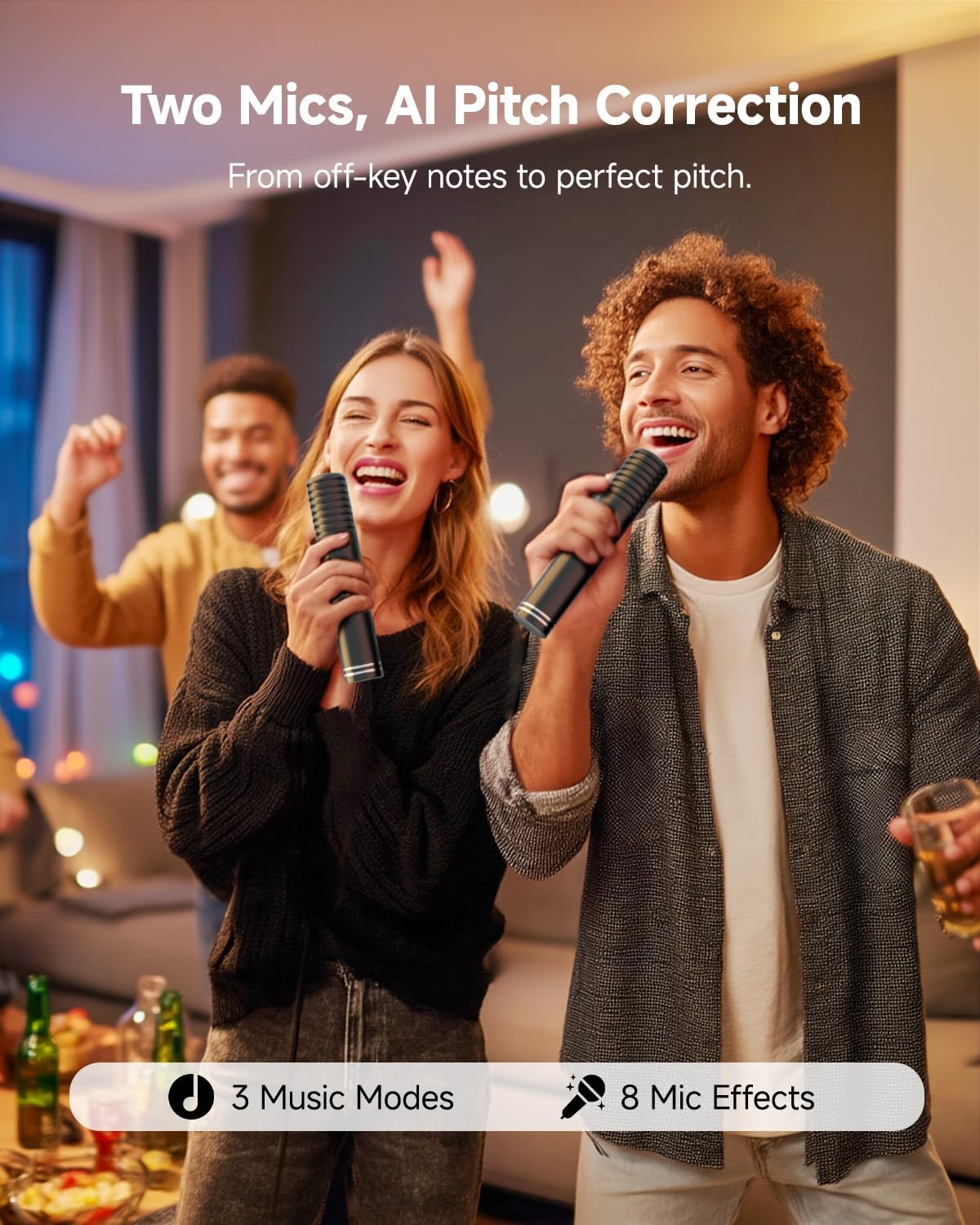 Ikarao Portable Karaoke Machine for Adults, Built-in Lyrics Display and Screen, 2 Self-Charging Wireless Microphones, Karaoke App, 140W Speaker, Connects to TV for Home Party Birthday Outdoor Camping