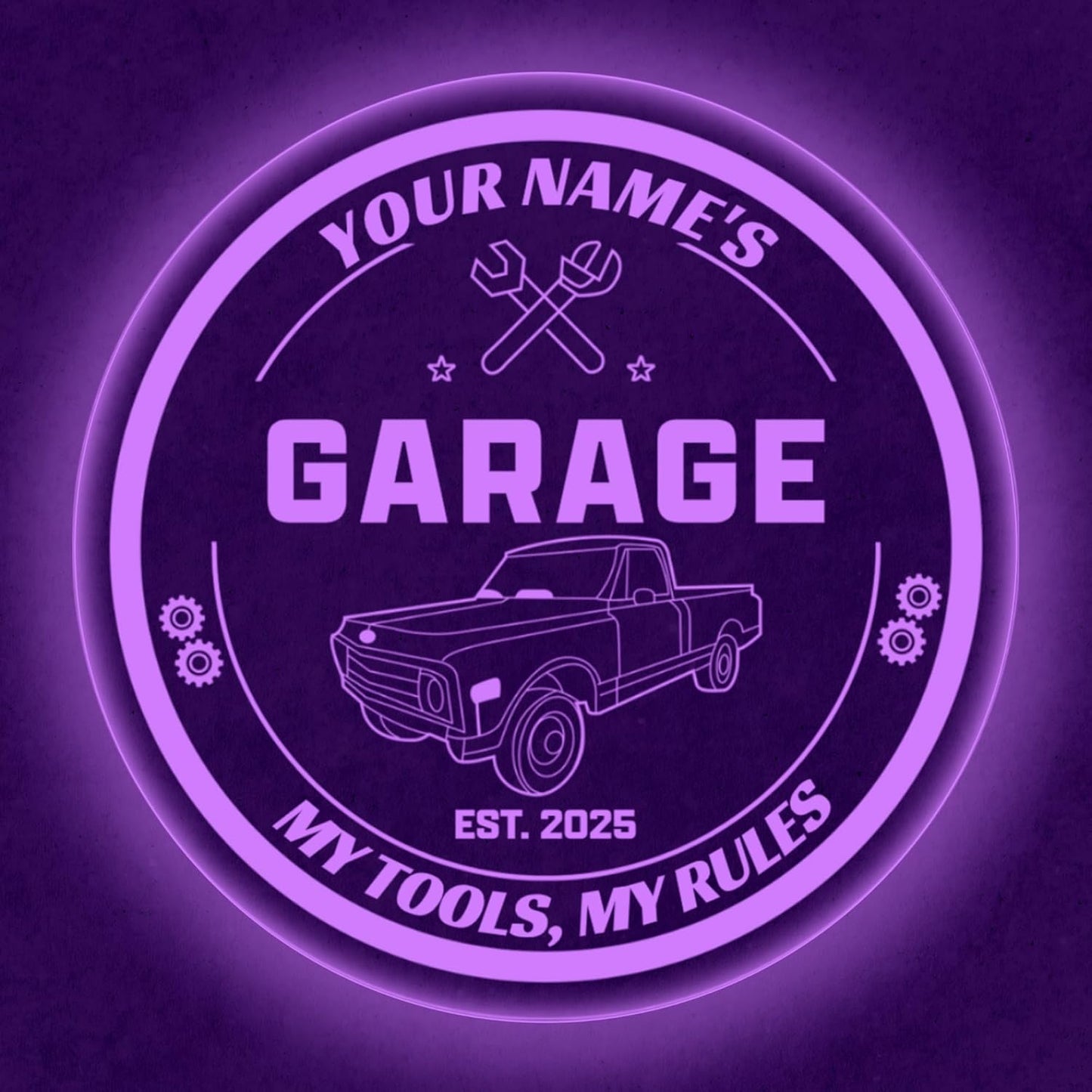 Custom Pickup Truck Garage Sign – Personalized LED Color Changing Acrylic Wall Decor for Garage, Workshop, or Man Cave (Garage 1, 16 INCHES)
