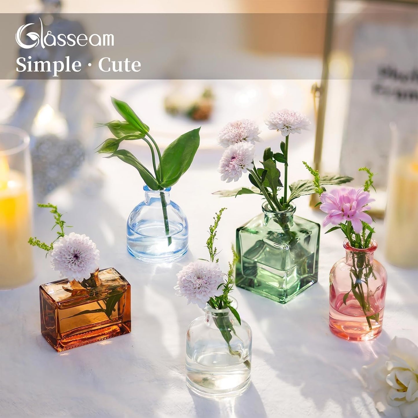 Glasseam Mini Bud Vases for Centerpieces: Colored Small Flower Vase Set of 20 Cute Tiny Glass Vases for Flowers Modern Decorative Wedding Table Centerpiece for Dining Room Decoration