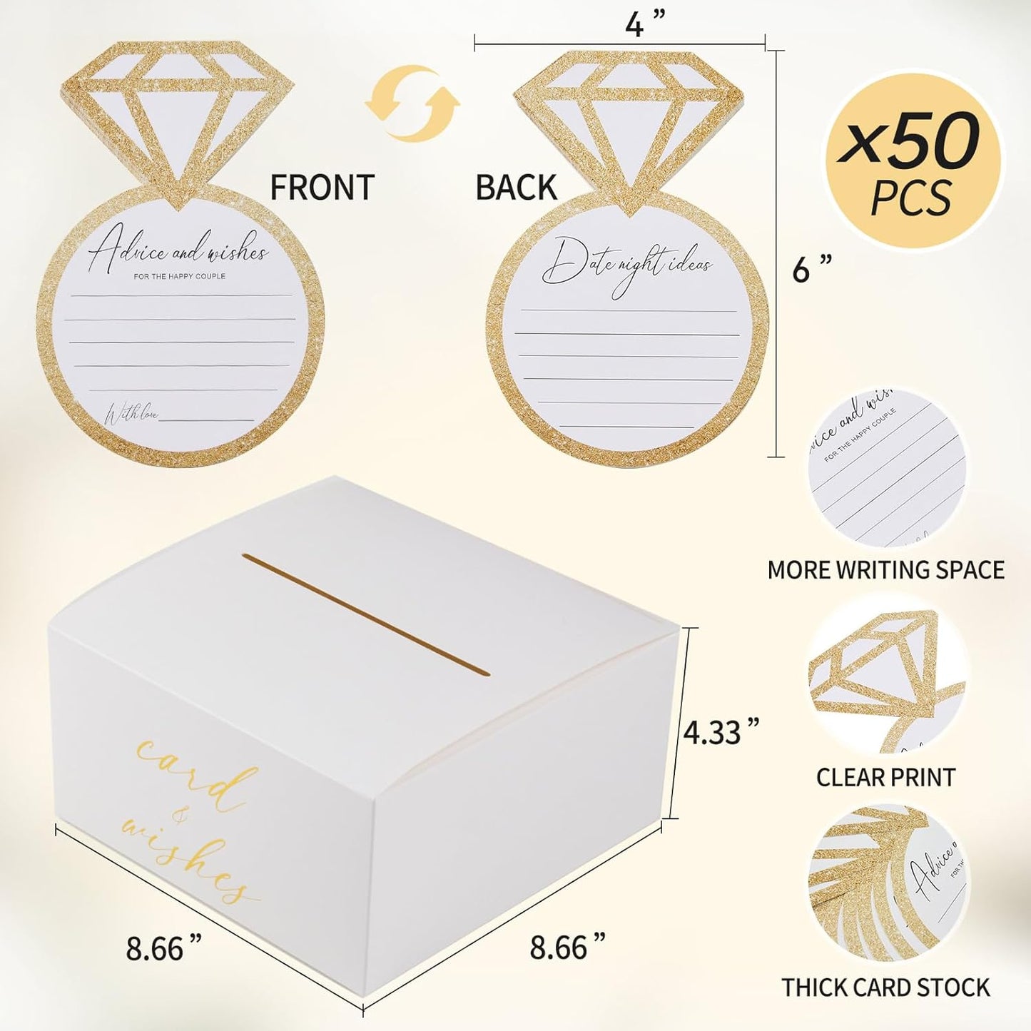 Bridal Shower Games Wedding Advice Cards Wedding Shower Games 50 Guests Advice and Wishes Ring Shaped Gold